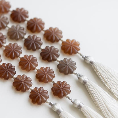 10 Pieces Natural Chocolate moonstone Carved Flower gemstone Fancy shape Slot Carved Briolette beads for jewelry making Size 14mm to 15mm