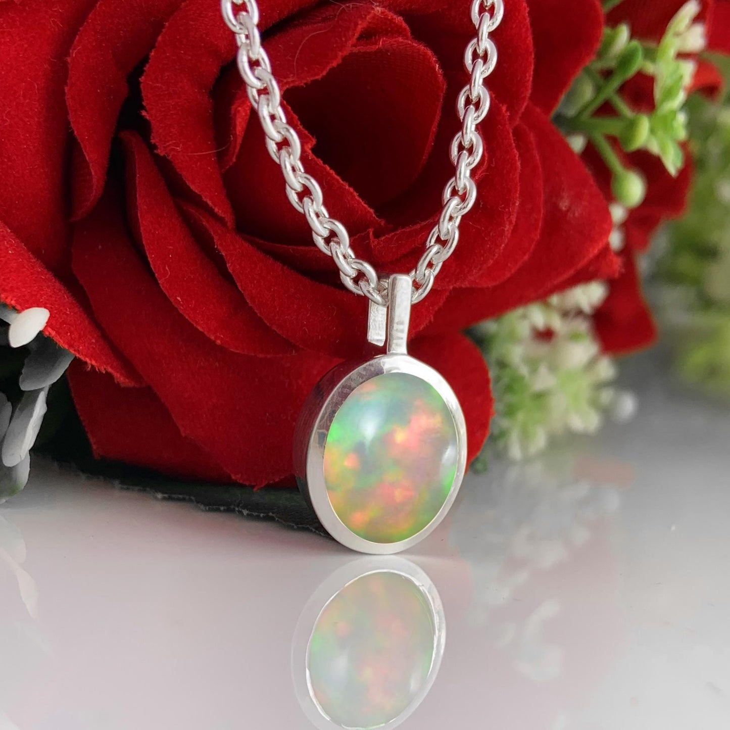 Minimalist Opal Necklace – Dainty Silver Birthstone Jewelry