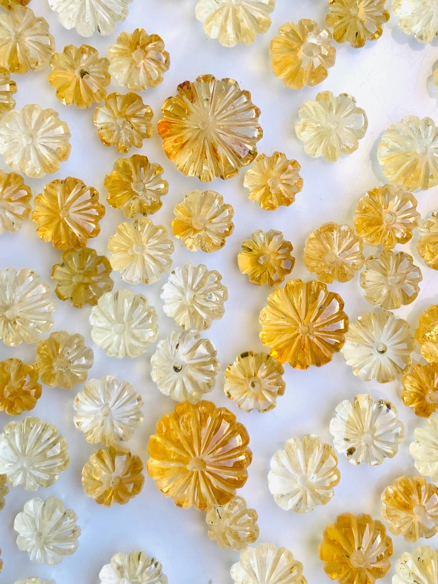 Natural Citrine Carved Melon Rondelle Beads 8 Inch Strand | Center Drill Fancy Briolette Gemstone