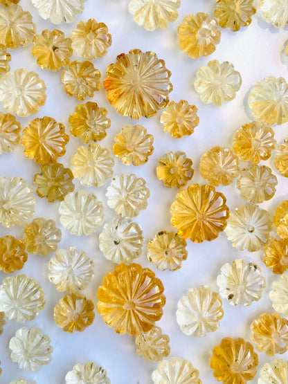 Natural Citrine Carved Melon Rondelle Beads 8 Inch Strand | Center Drill Fancy Briolette Gemstone