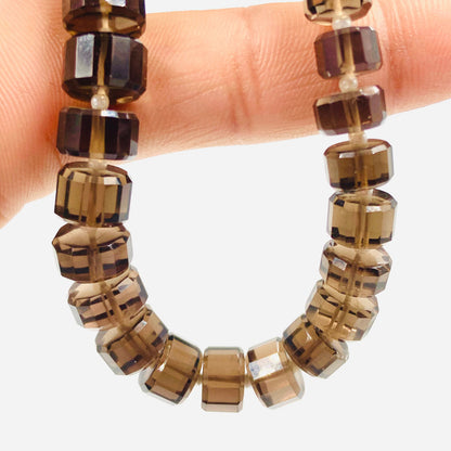 NATURAL Smoky Quartz Graduation Faceted, Tire Shape Gemstone Cabochon Center Drill Beads Line | Genuine Moonstone |Gemstone Beads ! BBI600