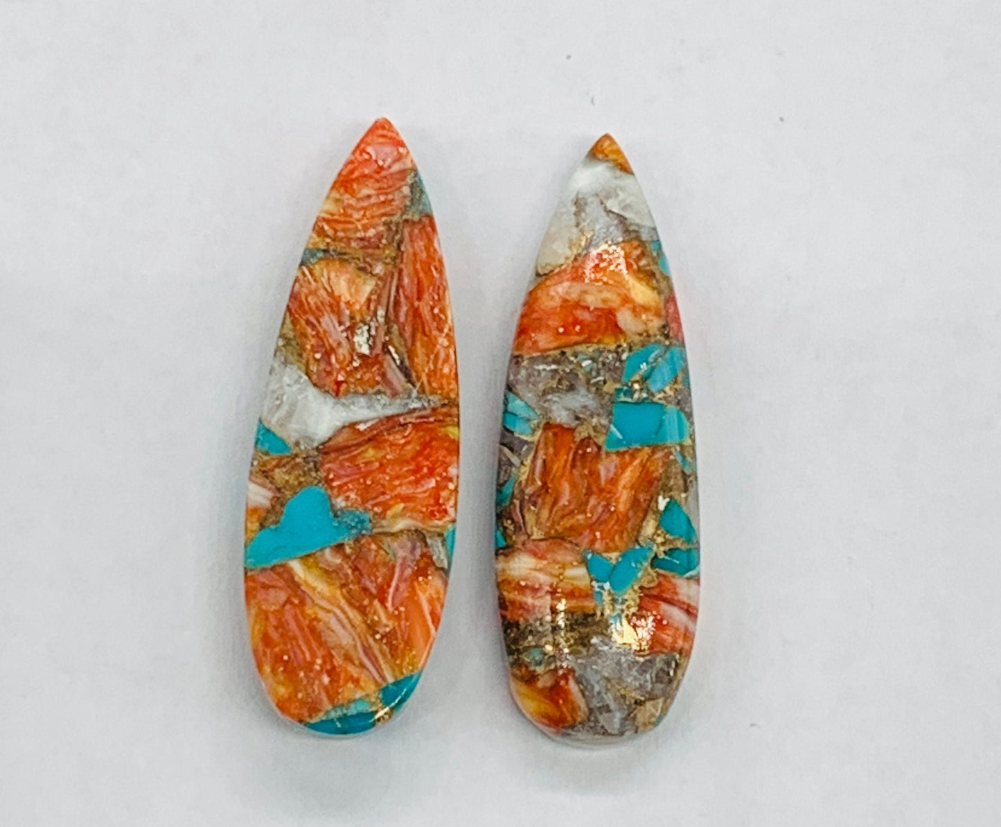 1 Pair Spiny Oyster Copper Turquoise Smooth Long Pear Shape Flat back  Gemstone Size 10x31mm, Matching Pair Briolette, Earring Making BBI971