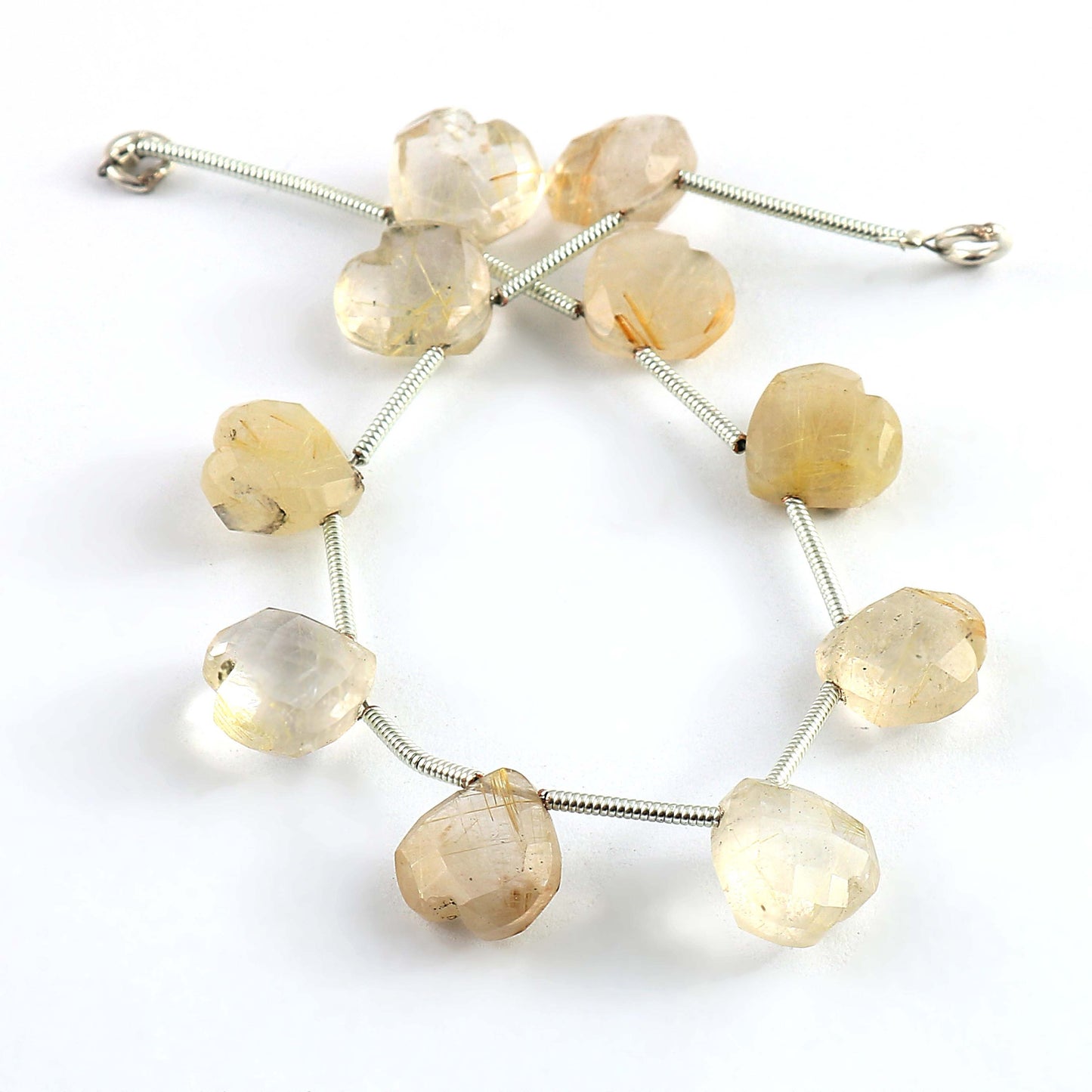 Natural Golden Rutile Faceted Heart Briolette Beads