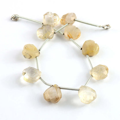 Natural Golden Rutile Faceted Heart Briolette Beads