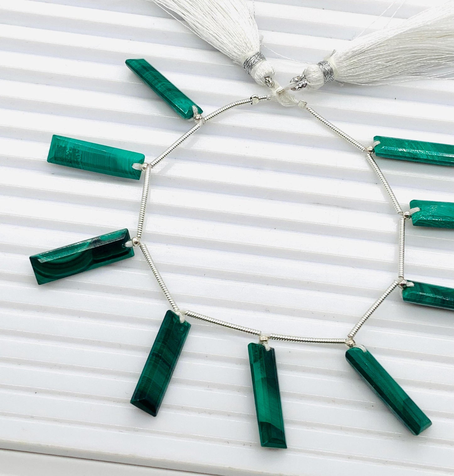 Natural Malachite Baguette Gemstone Beads – 10pcs Faceted Step Cut 20x6x4mm