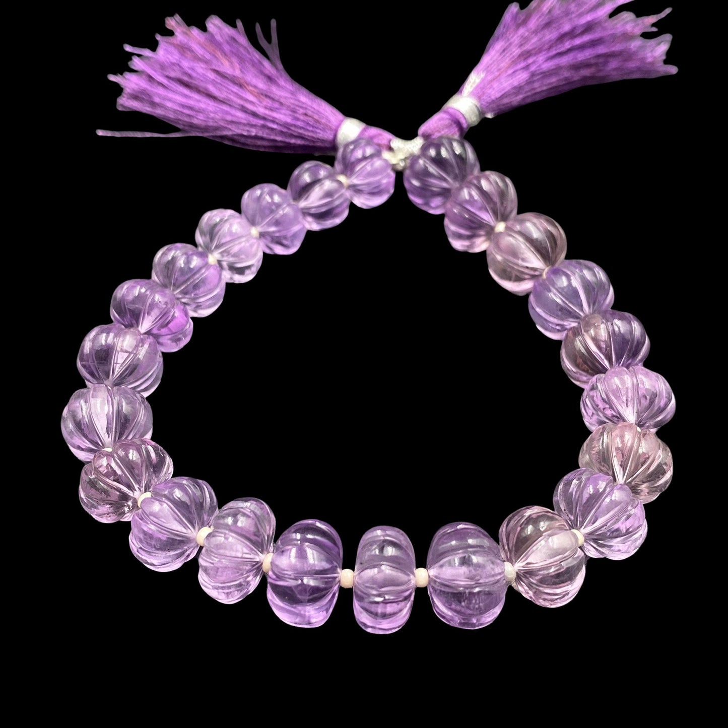 Natural Amethyst Faceted Carved Melon Gemstone Beads 8" Strand