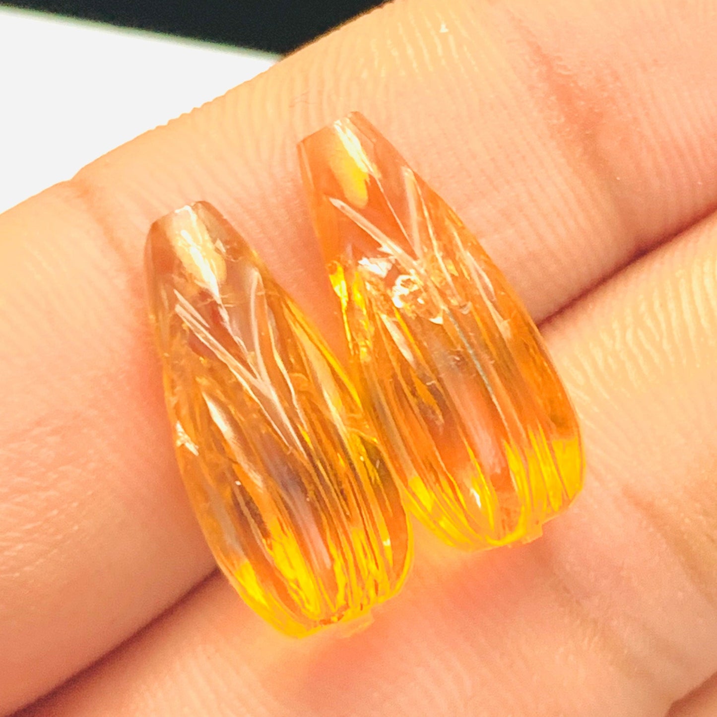 1 Pair Natural Citrine Hand Carved Drop Shape Briolette Beads, Handmade Matching Pair beads, Earring Making Gemstone Size - 20X8mm