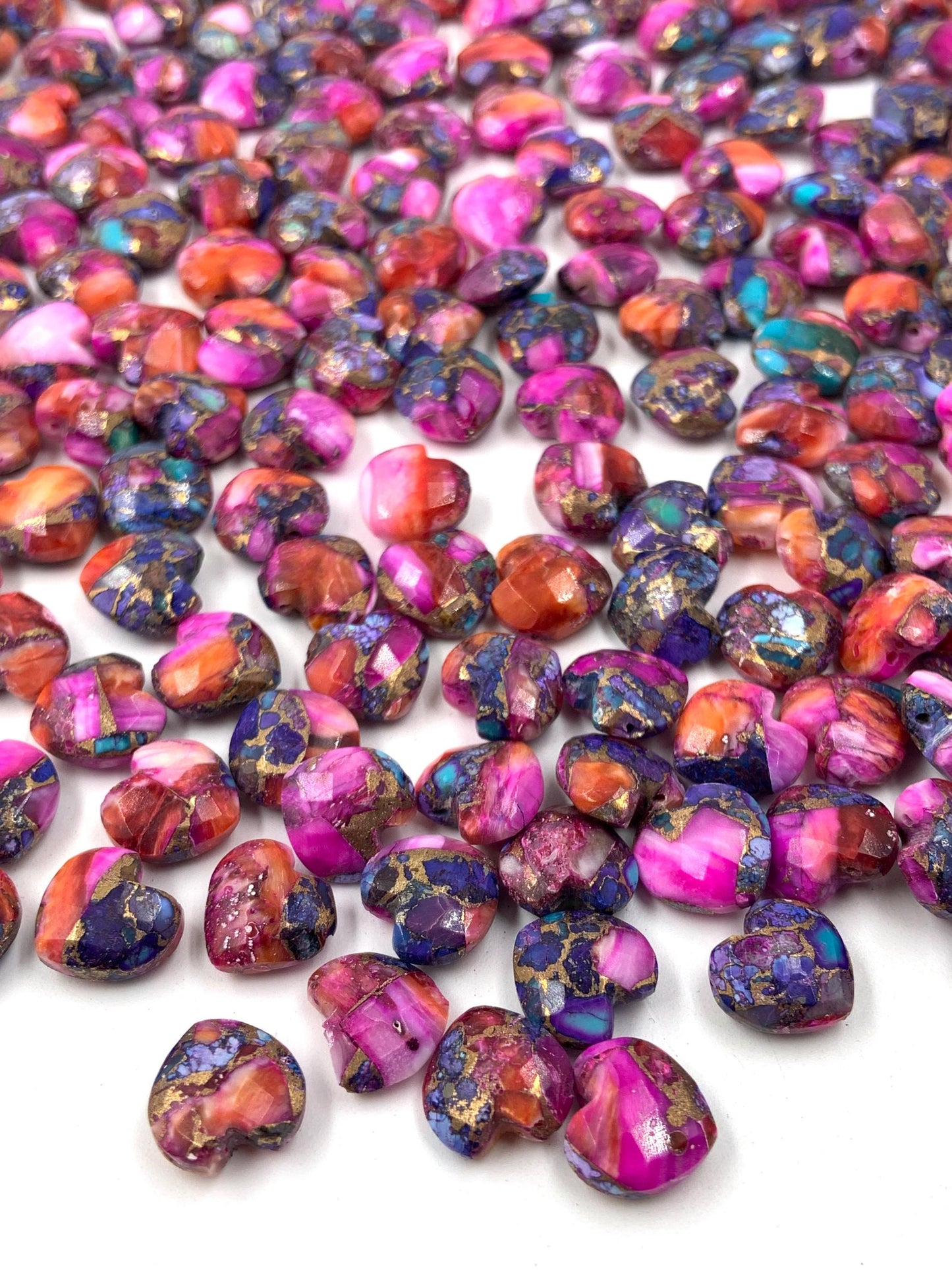 Natural Pink Spiny Oyster Copper Turquoise Hand Carved Heart Shape Loose Gemstone Beads , Carved Heart Shape Gemstone Briolette Size 10mm