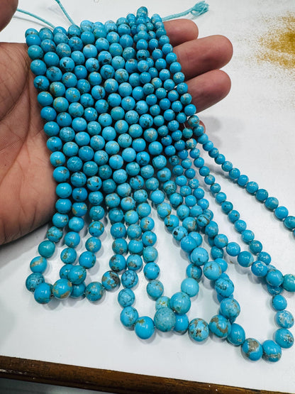 Arizona Turquoise Smooth Round Beads 16" Strand | Polished Gemstone Beads for Jewelry