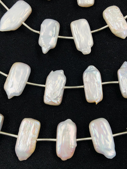 Natural Crystal White Rectangle Pearl Glass Beads Genuine Fresh water Pearl for Women's jewelry Size 10x18mm 8 Inches Wedding jewelry pearl