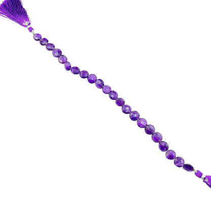 Natural Amethyst Faceted Round Coin Gemstone Beads 8" Strand