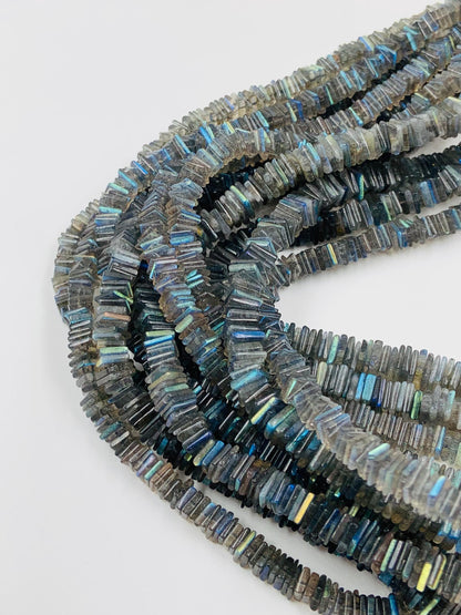 AAA Blue Flash Labradorite Square Beads, Smooth Gemstone Strand, 18 Inch