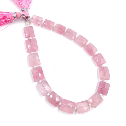 Natural Rose Quartz Rectangle faceted Center Drill Briolette Gemstone, Rose Quartz Chicklet Shape bead for Jewelry, 8 Inches Size 8x10x5mm