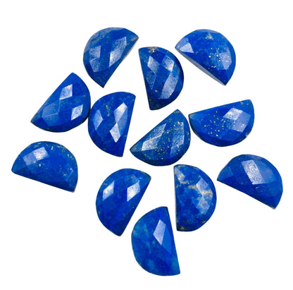 2 Pieces Natural Lapis Lazuli Gemstone, Half Moon D" Shape Gemstone, Size 10mmX16mm, Earring Components, Faceted Half Moon Stone, SKU-BBI199