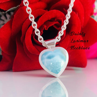Dainty Larimar Heart Shape 925 Sterling Silver Necklace