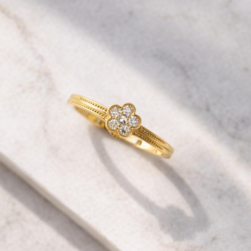 Dainty CZ Flower Ring | Gold Plated Sterling Silver, Minimalist Gift