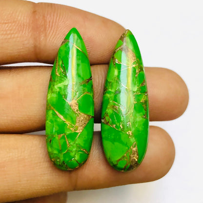 1 Pair Green Copper Turquoise Smooth Long Pear Shape Gemstone, Size 10x31mm, Matching Pair Briolette, Earring Making Gemstone, SKU - BBI270