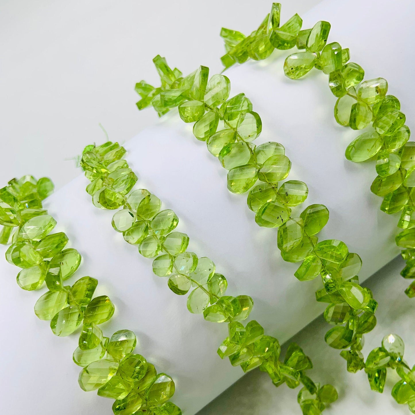 Natural Peridot Faceted Flat Pear Drop Gemstone Beads, AAA Quality Gemstone For Jewelry Making, Size 6x8mm To 7x10mm, SKU-  BBI799