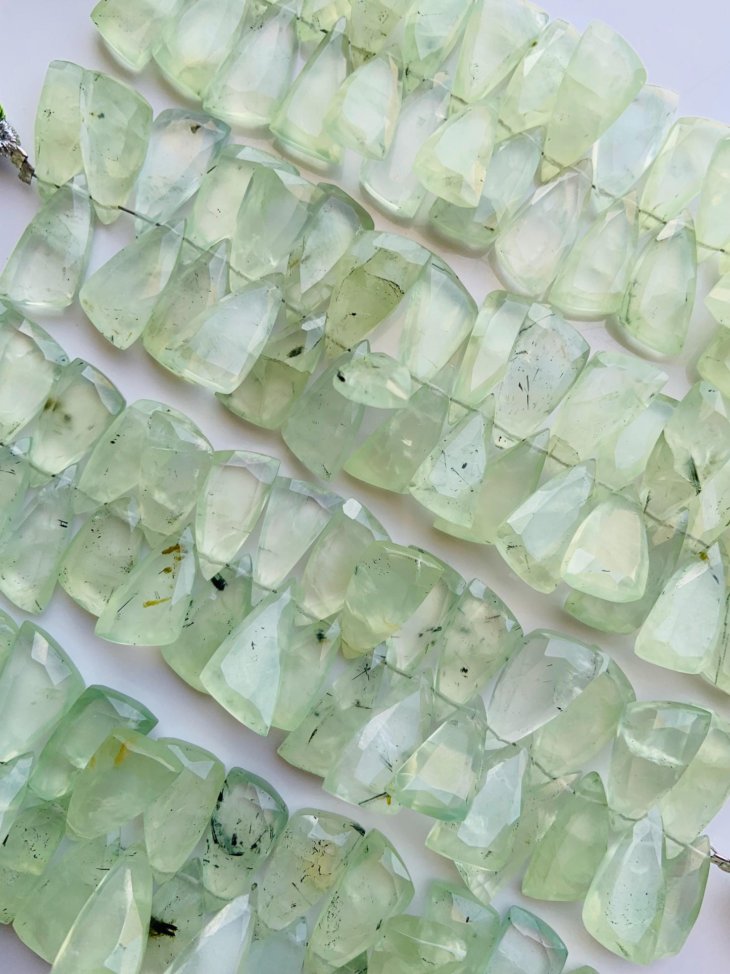 Natural Prehnite Sail Crown Cut Briolette Beads 4 Inch Strand 8x16mm to 9x18mm