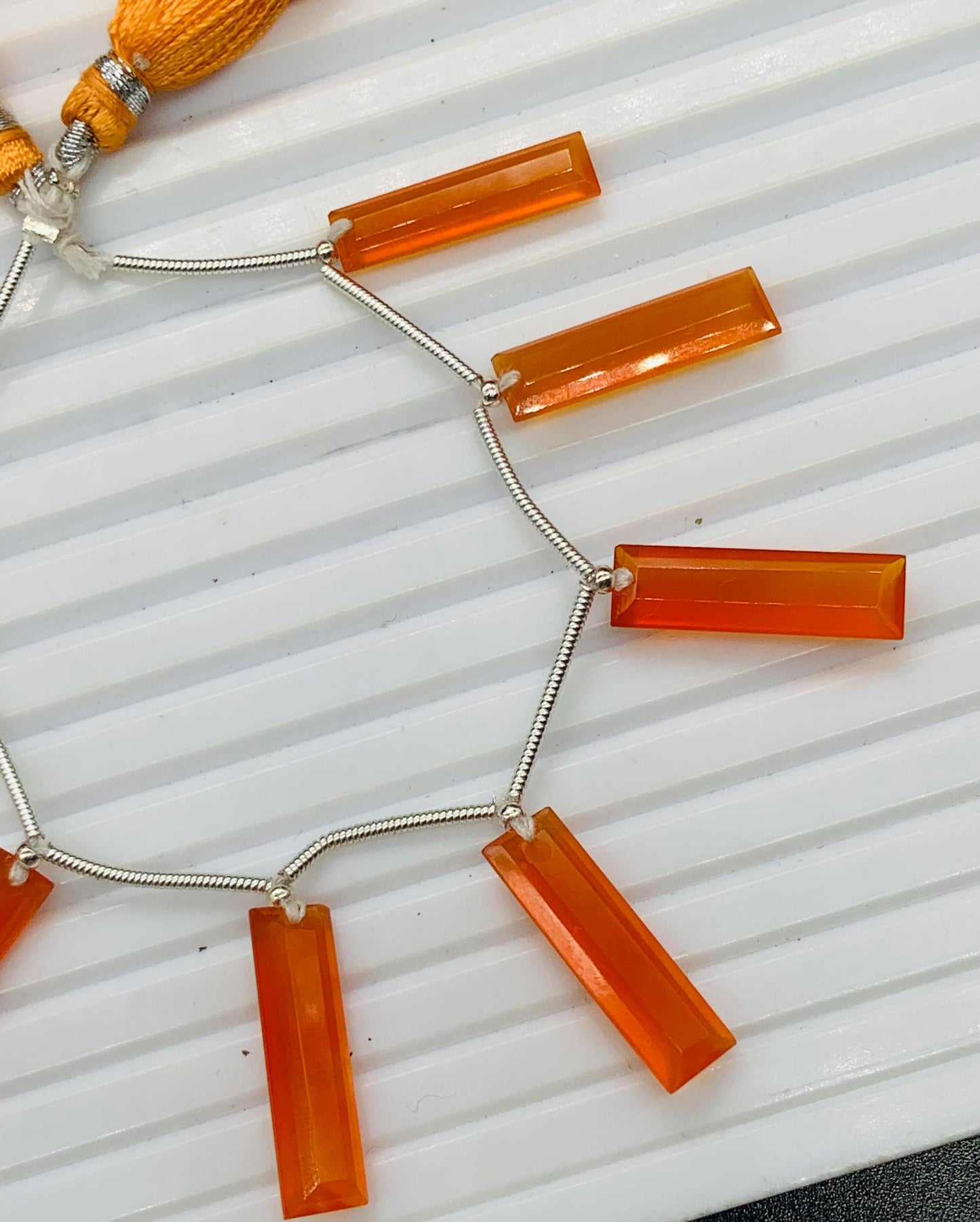 Natural Orange Onyx Baguette Step-Cut Faceted Gemstone Beads 20x6x4mm