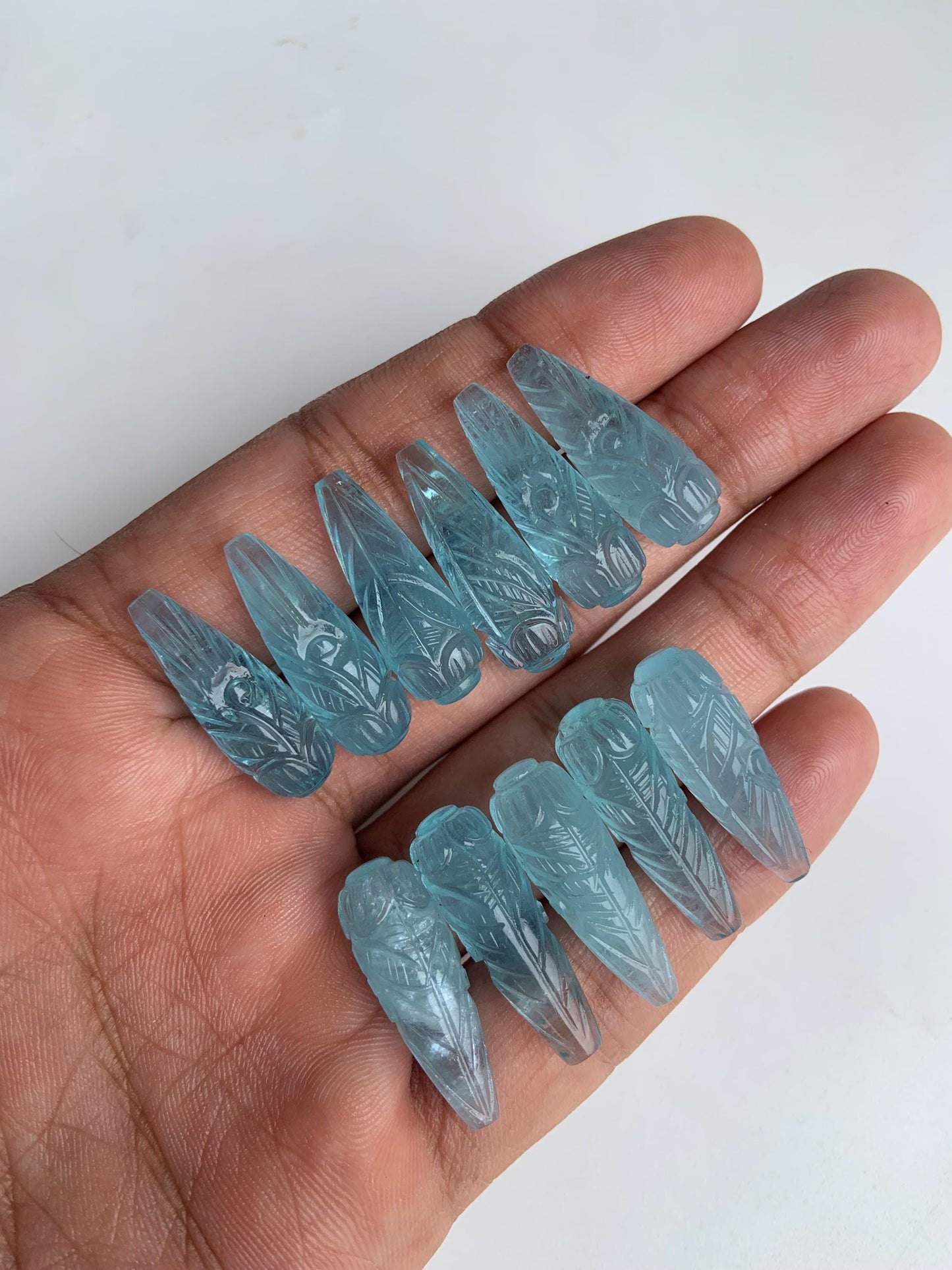 1 Pair Natural Aquamarine Hand Carved Drop Shape Briolette Beads, Handmade Matching Pair beads, Earring Making Gemstone Size - 9x26mm