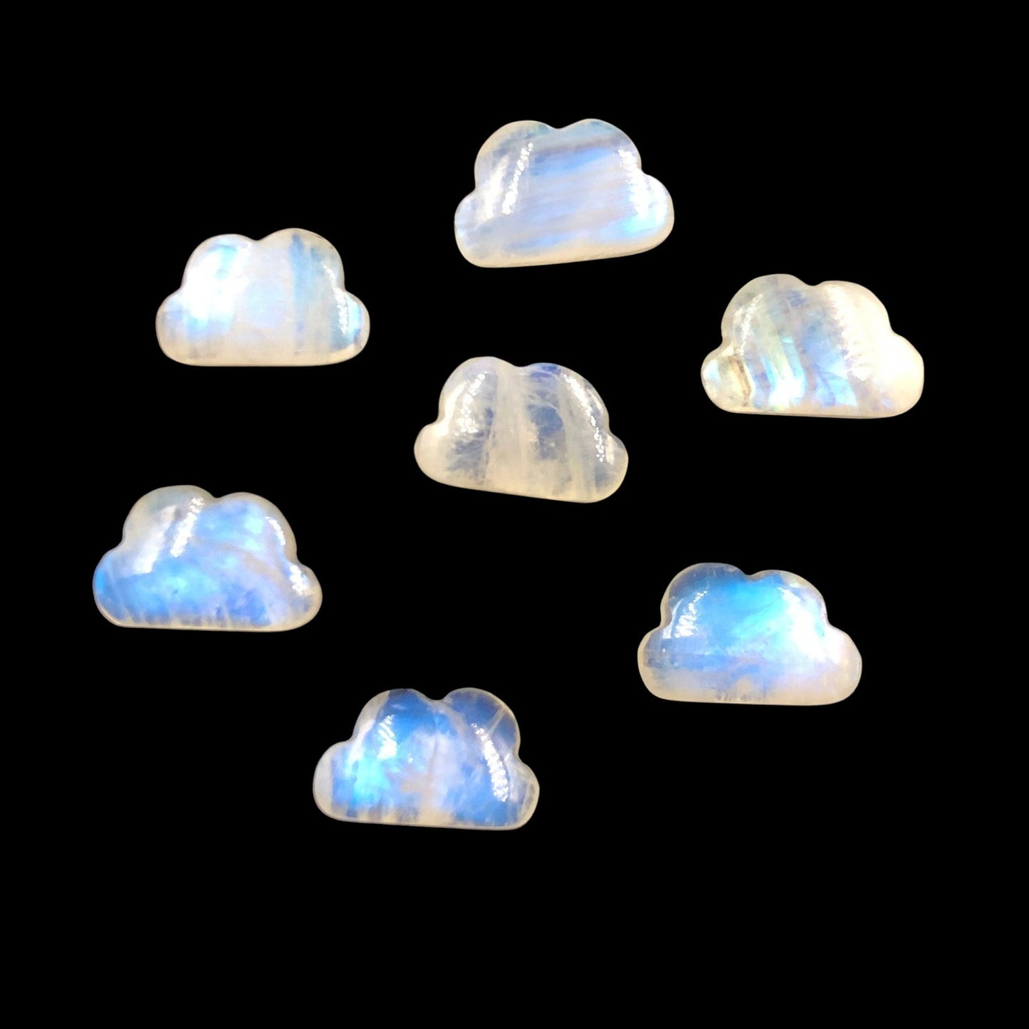Rainbow Moonstone Cloud Beads, White Gemstone, Hand Carved