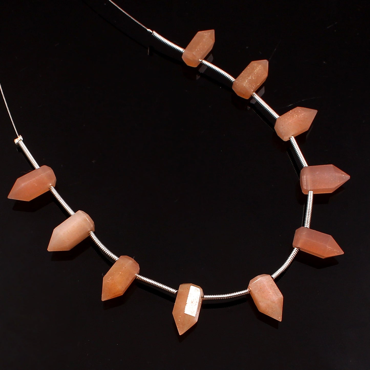 Peach Moonstone Faceted Pencil Beads, Side Drill Gemstone (10 Pieces)