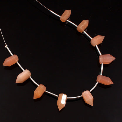 Peach Moonstone Faceted Pencil Beads, Side Drill Gemstone (10 Pieces)