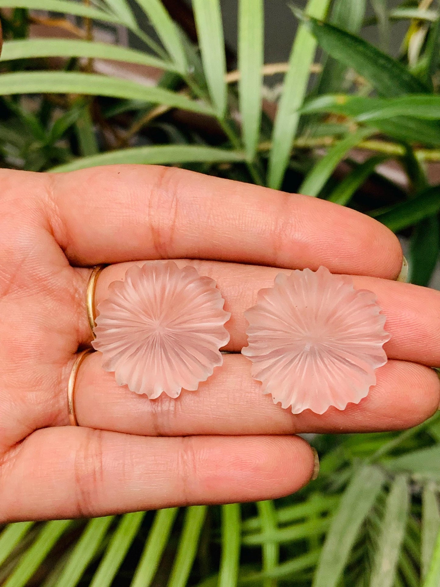 1 Pair Natural Crystal Quartz Hand Carved Flower Shape Briolette Beads, Carved Flower shape jewelry making Pair Gemstone Size -25x25X5mm