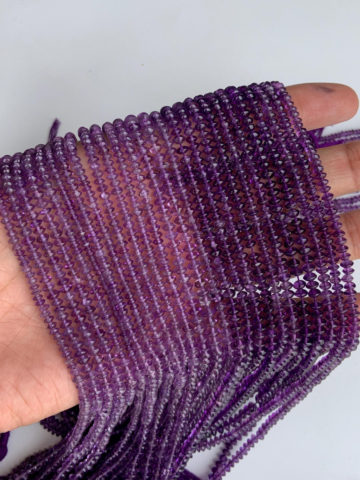 Natural Amethyst Smooth Rondelle Beads 13" Strand