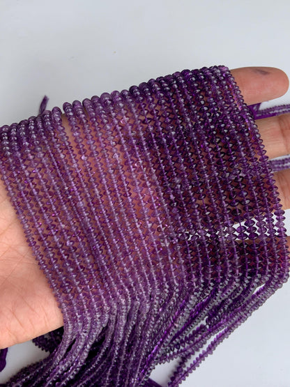 Natural Amethyst Smooth Rondelle Beads 13" Strand