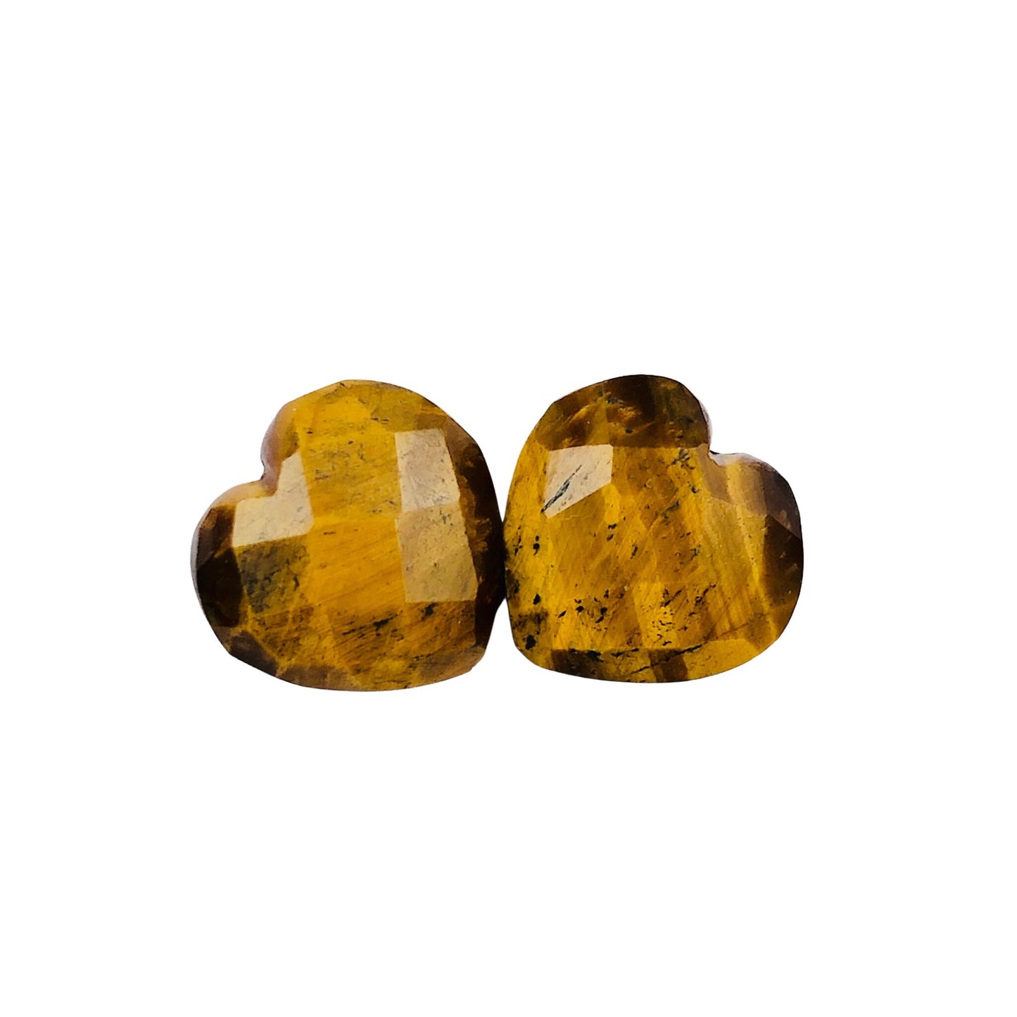 2 Pieces Natural Tiger Eye Faceted Heart Shape Gemstone, Size 10mm, Hand Carved Briolette, Loose Gemstone For Jewelry Making , SKU - BBI308