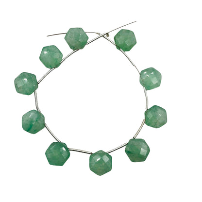 AAA Quality Natural Green Aventurine Faceted Hexagon Shape Gemstone Beads , Size 12mm Side Drilled Beads, Faceted Carved Beads , SKU-BBI1075