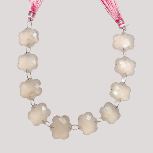 10 Pieces Natural Rose Quartz Faceted Double Drilled Gemstone Beads, Cloud Shape Gemstone, Hand Carved Gemstone Size 14x15x6mm BBI1125