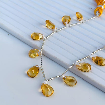 10 Pcs Natural Citrine Faceted Pear Cut Beads 7x10mm | Face Drill Gemstone for Earrings