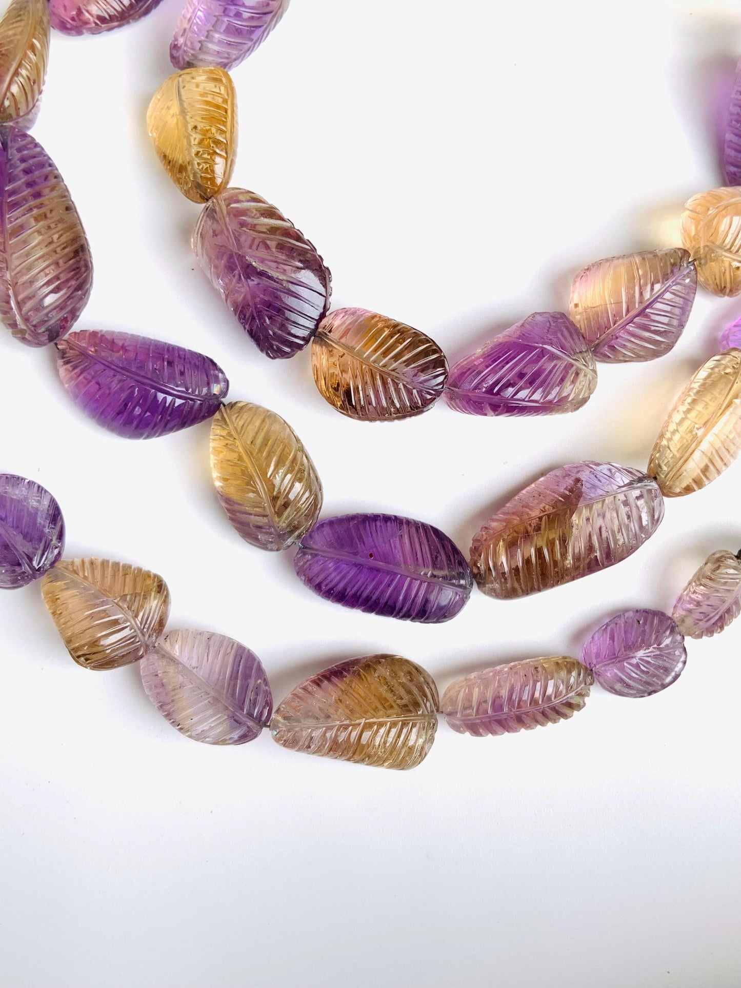 8 Inch Natural Ametrine Carved Leaf tumble Shape briolette Gemstone Free form shape Leaf Gemstone for Jewelry Making Size 10x14mm to 14x20mm