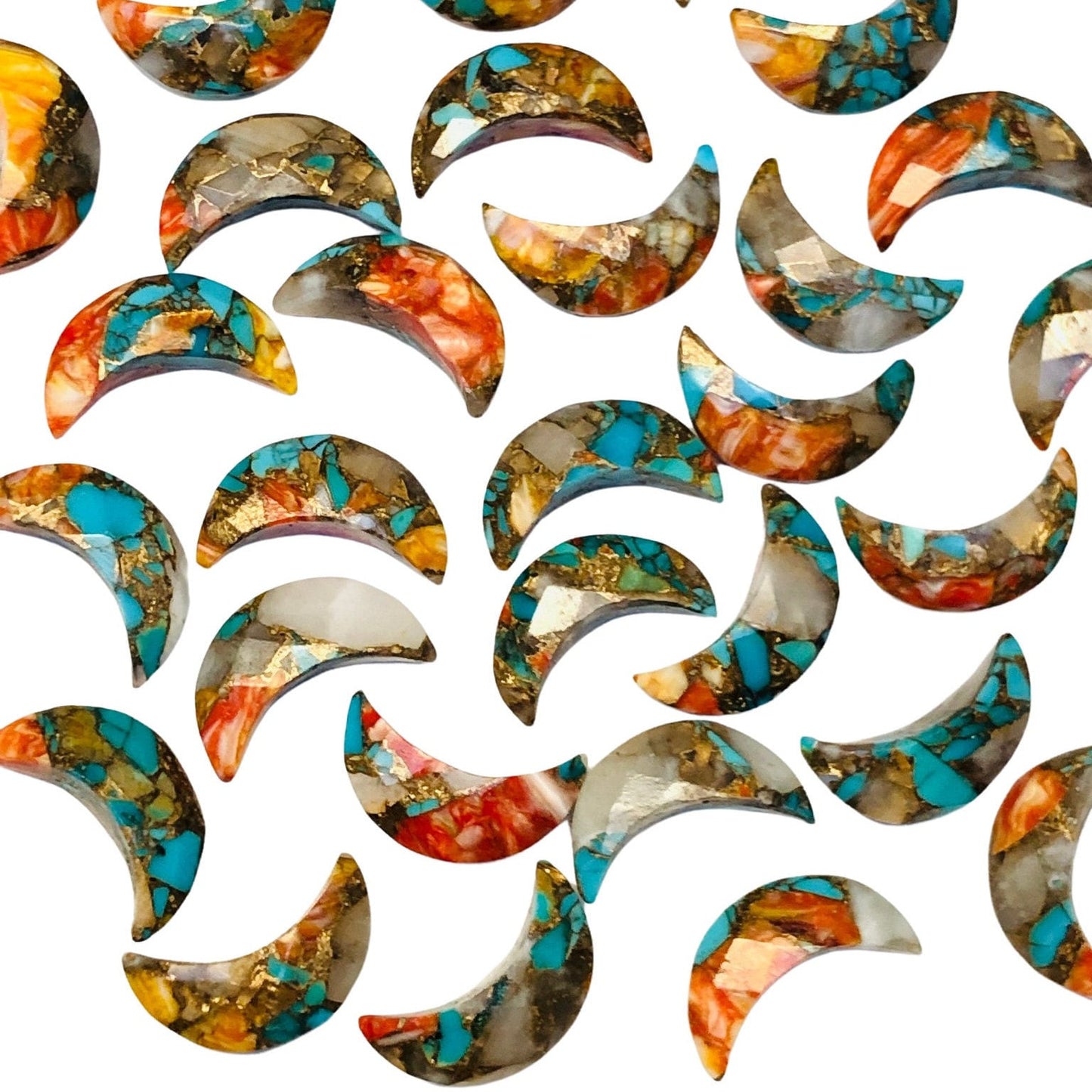 2 Pieces Spiny Oyster Copper Turquoise Moon , Crescent moon shape gemstone, carving gemstone, Moon shape gemstone, Size 7x16mm SKU- BBI032