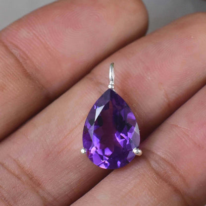 Natural Purple Amethyst Pendant 925 Silver Dainty Minimalist Necklace Gift for Women