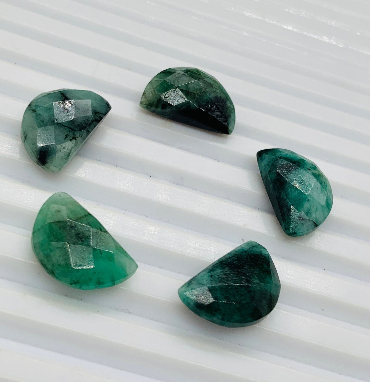 Natural Emerald Gemstone Beads, Faceted Half Moon "D Shape Beads, Carving Gemstone, Size 10x16 mm, Loose Beads For Jewelry