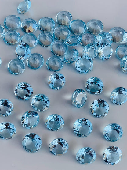 Natural Blue Topaz Faceted Round Cut Stones | Calibrated Loose Gemstones for Jewelry