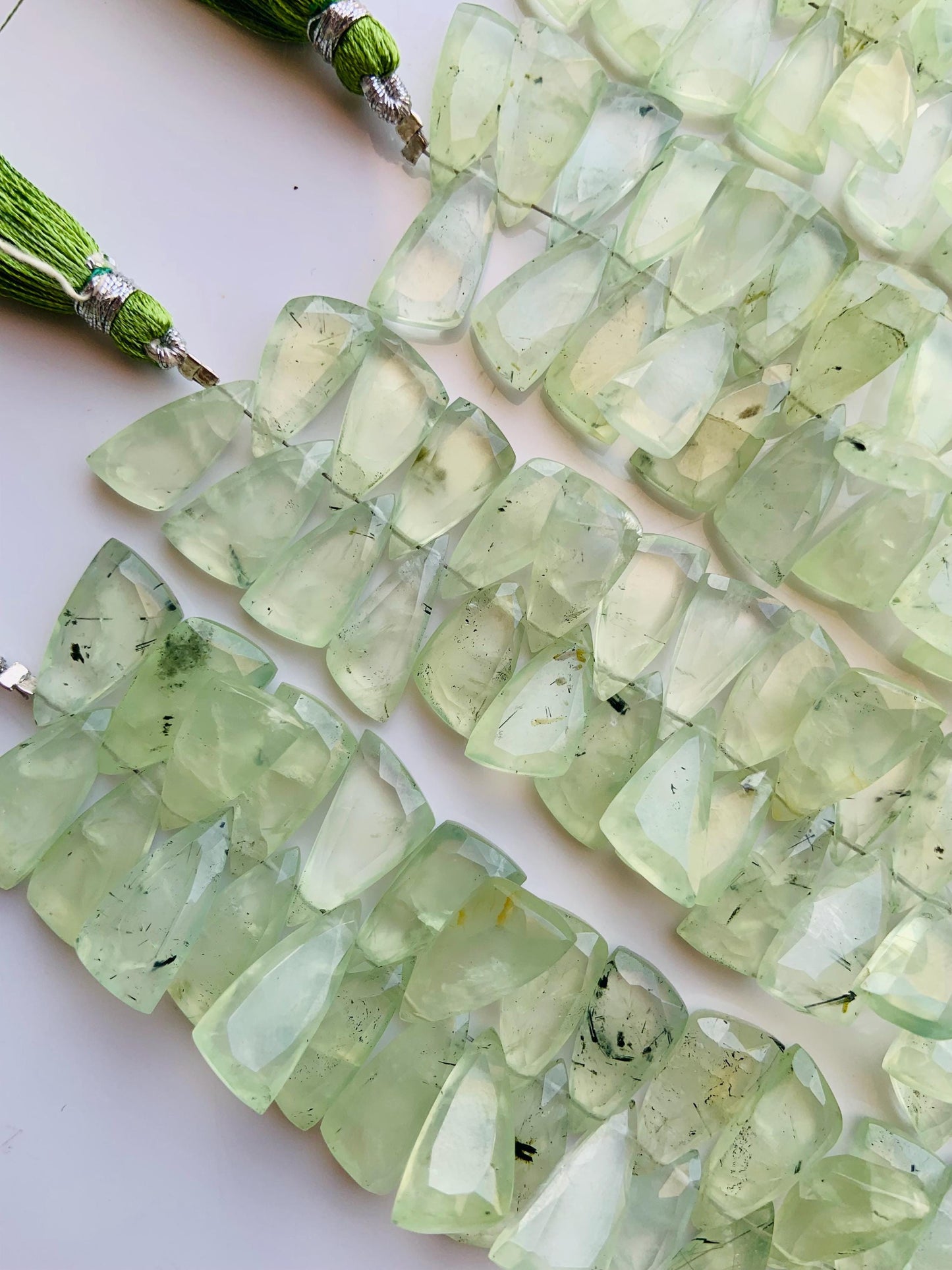 Natural Prehnite Sail Crown Cut Briolette Beads 4 Inch Strand 8x16mm to 9x18mm