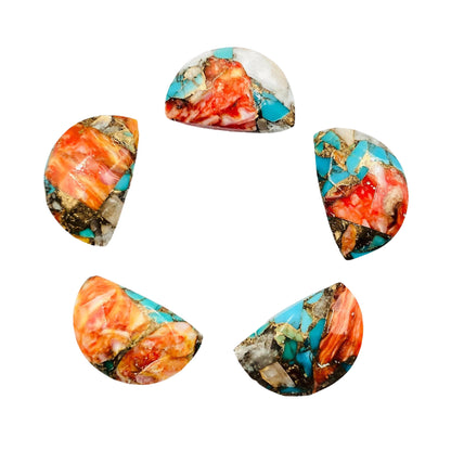 2 Pieces Spiny Oyster Copper Turquoise gemstone, Half Moon D - Shape gemstone, Earring Components, Half moon, Size 10x16mm, SKU - BBI243