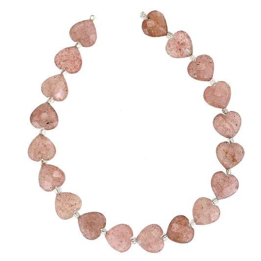 Natural Red Strawberry Quartz Carved Heart Briolette Beads 19 Pcs Jewelry Making Gemstones
