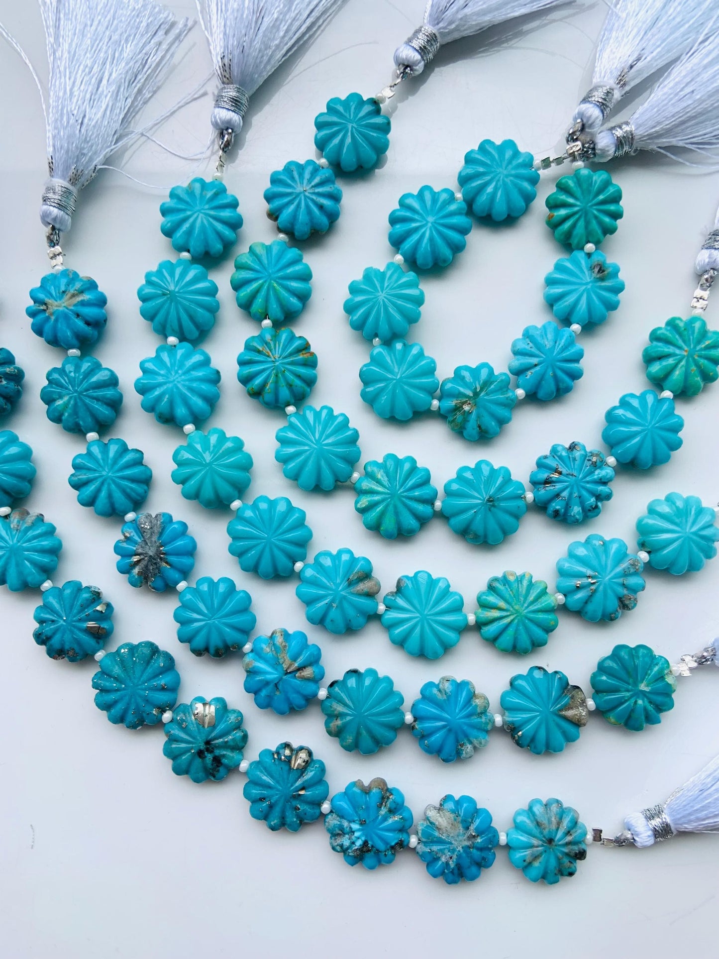 10 Pcs Arizona Turquoise Carved Flower Briolette Beads 14–15mm