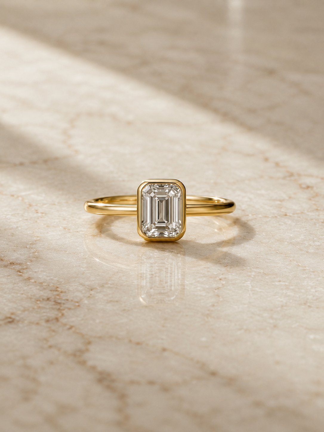 Octagon Cut Moissanite Bezel Ring – Solid Gold Solitaire Engagement Ring 9K 14K 18K – Step Cut Wedding Ring