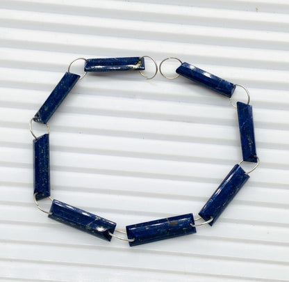 Natural Lapis Lazuli Baguette Step Cut Beads 20x6x4mm – 10 Pcs Both Side Drill