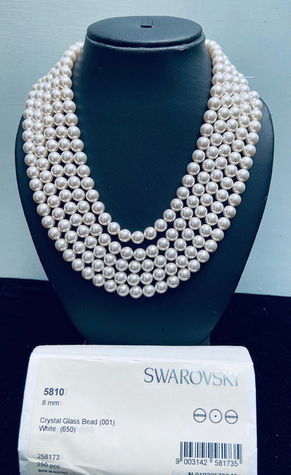 Crystal White (001 650) Genuine Swarovski 5810 Pearls Round Glass Beads jewelry making | 2mm, 3mm, 4mm, 5mm, 6mm, 8mm, 10mm, 12mm -BBI1881