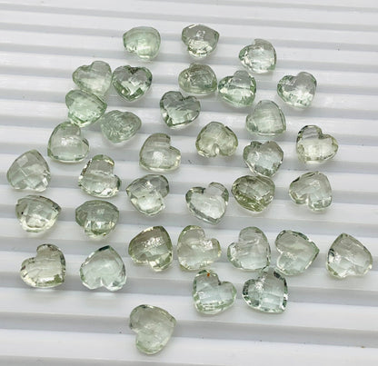 Natural Green Amethyst Hand Carved Heart Shape Loose Gemstone Beads , Carved Heart Shape Gemstone Briolette's ,Loose Beads , 10mm BBI333