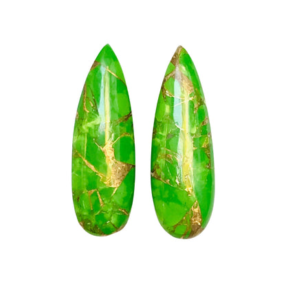 1 Pair Green Copper Turquoise Smooth Long Pear Shape Gemstone, Size 10x31mm, Matching Pair Briolette, Earring Making Gemstone, SKU - BBI270
