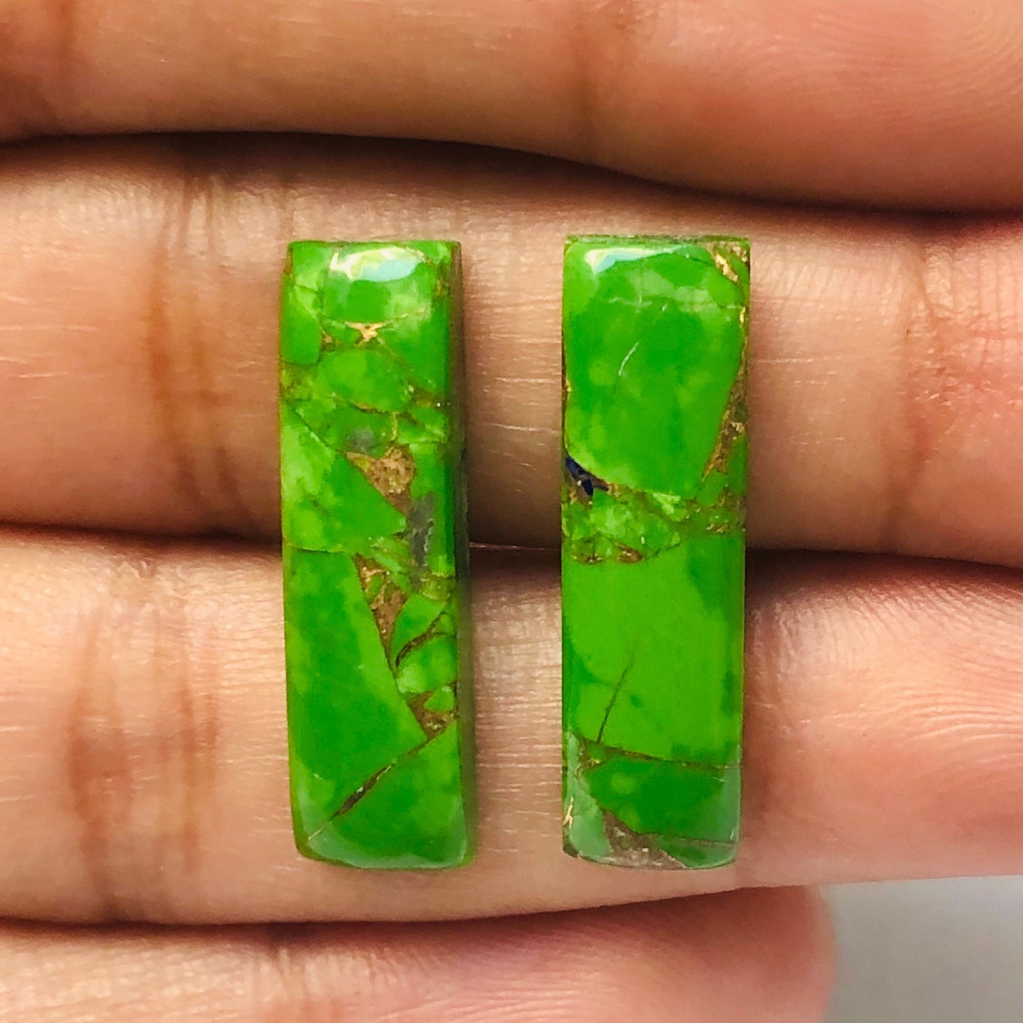 1 Pair Green Copper Turquoise Smooth Long Rectangle Shape Gemstone, Size 7x24mm, Matching Pair Briolette, Earring Making , SKU - BBI989